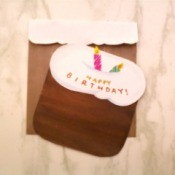 A birthday card shaped like a birthday cake.